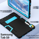 Samsung Galaxy Tab S9 / S9 FE Drop Proof Case with Penholder & Stand - Black / Blue