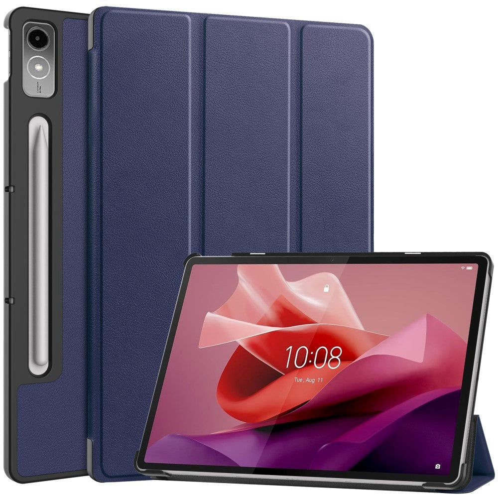 Lenovo Tab P12 Magnetic Tri-Fold Leather Case w. Stand - Dark Blue