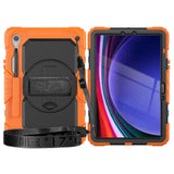 Samsung Galaxy Tab S9 Tough Case w. Protective Film, Hand Holder & Shoulder Strap - Orange / Black