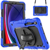 Samsung Galaxy Tab S9 Tough Case w. Protective Film, Hand Holder & Shoulder Strap - Blue / Black