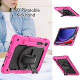 Samsung Galaxy Tab S9 Tough Case w. Protective Film, Hand Holder & Shoulder Strap - Pink / Black