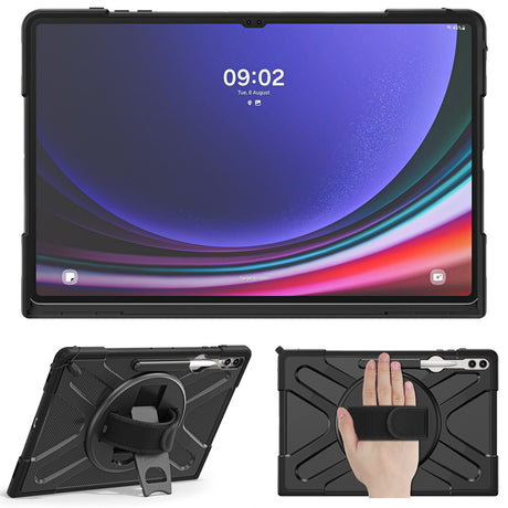 EIDERWOOD Samsung Galaxy Tab S10 Ultra X920 / S8 Ultra X900 X906 / Tab S9 Ultra X910 Shockproof Case with Hand holder & Kickstand - Black