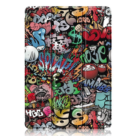 Samsung Tab S9+ (Plus) Tri-Fold PU Flip Case with Pen Holder - Transparent / Graffiti