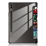 Samsung Tab S9+ (Plus) Tri-Fold PU Flip Case with Pen Holder - Transparent / Graffiti