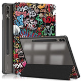 Samsung Tab S9+ (Plus) Tri-Fold PU Flip Case with Pen Holder - Transparent / Graffiti