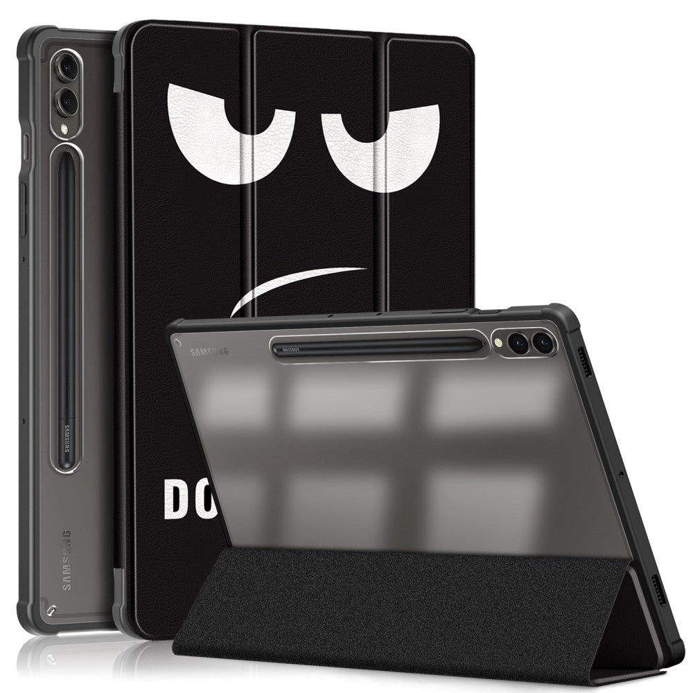 Samsung Tab S9+ (Plus) Tri-Fold PU Flip Case with Pen Holder - Transparent / "Don't Touch Me"