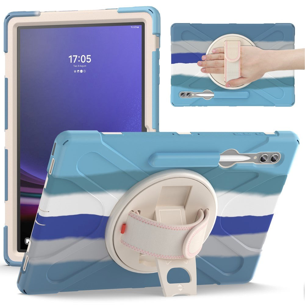 Samsung Galaxy Tab S9 Ultra / S8 Ultra Drop Proof Case w. Hand Holder, Kickstand & Pencil Holder - Multi / Blue