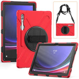 Samsung Galaxy Tab S9 Ultra / S8 Ultra Drop Proof Case w. Hand Holder, Kickstand, Pencil Holder & Shoulder Strap - Red / Black