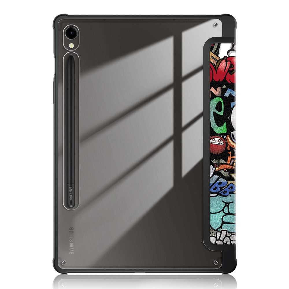 Samsung Tab S9 Tri-Fold PU Flip Case with Pen Holder - Transparent / Graffiti