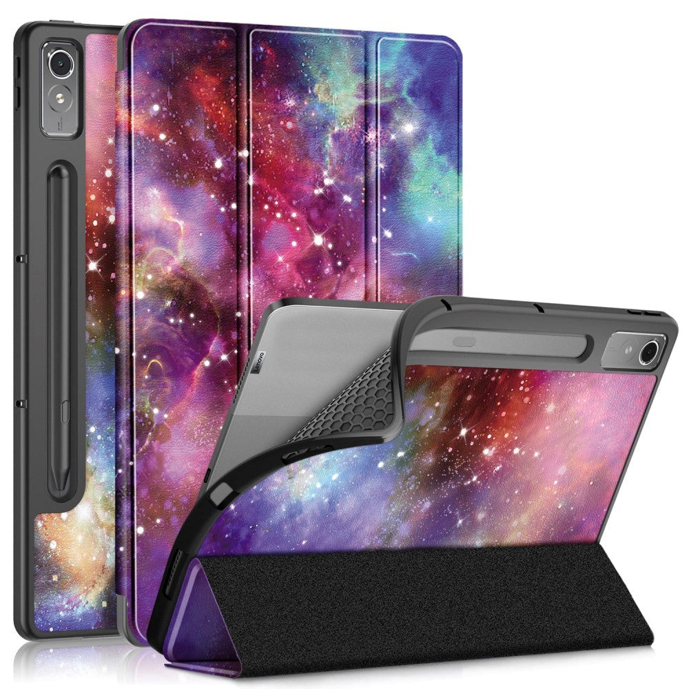 Lenovo Tab P12 Tri-Fold PU Flip Case with Pen Holder - Galaxy