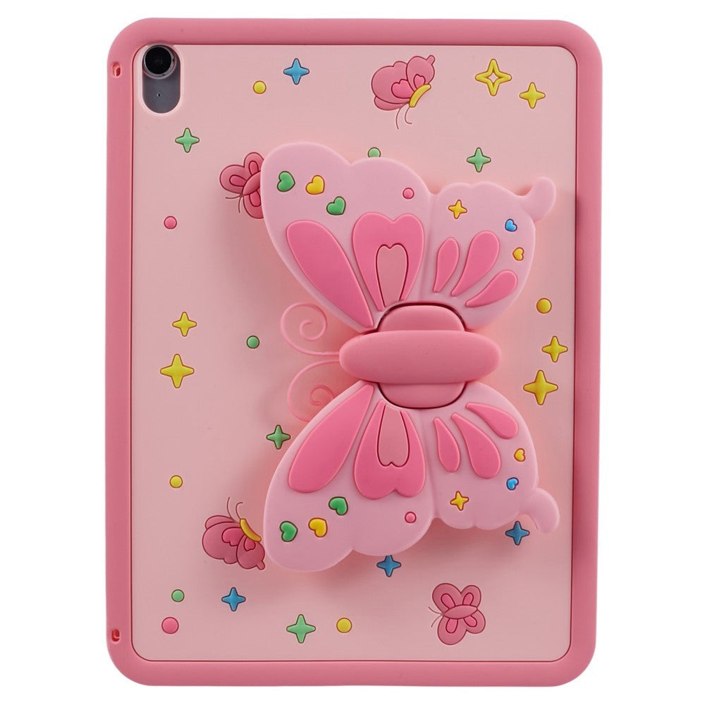 iPad 10.9" (2022) Kids Case - Butterfly Kickstand Silicone Case w. Shoulder Strap - Pink