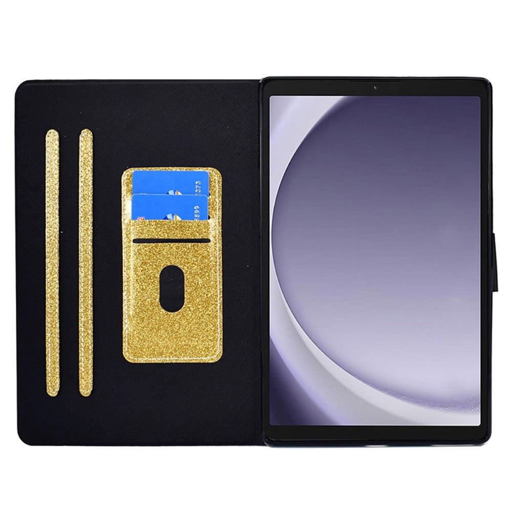 Samsung Galaxy Tab A9 Glitter Case w. Flip Stand & Card Holder - Gold Glitter