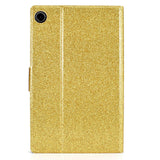 Samsung Galaxy Tab A9 Glitter Case w. Flip Stand & Card Holder - Gold Glitter