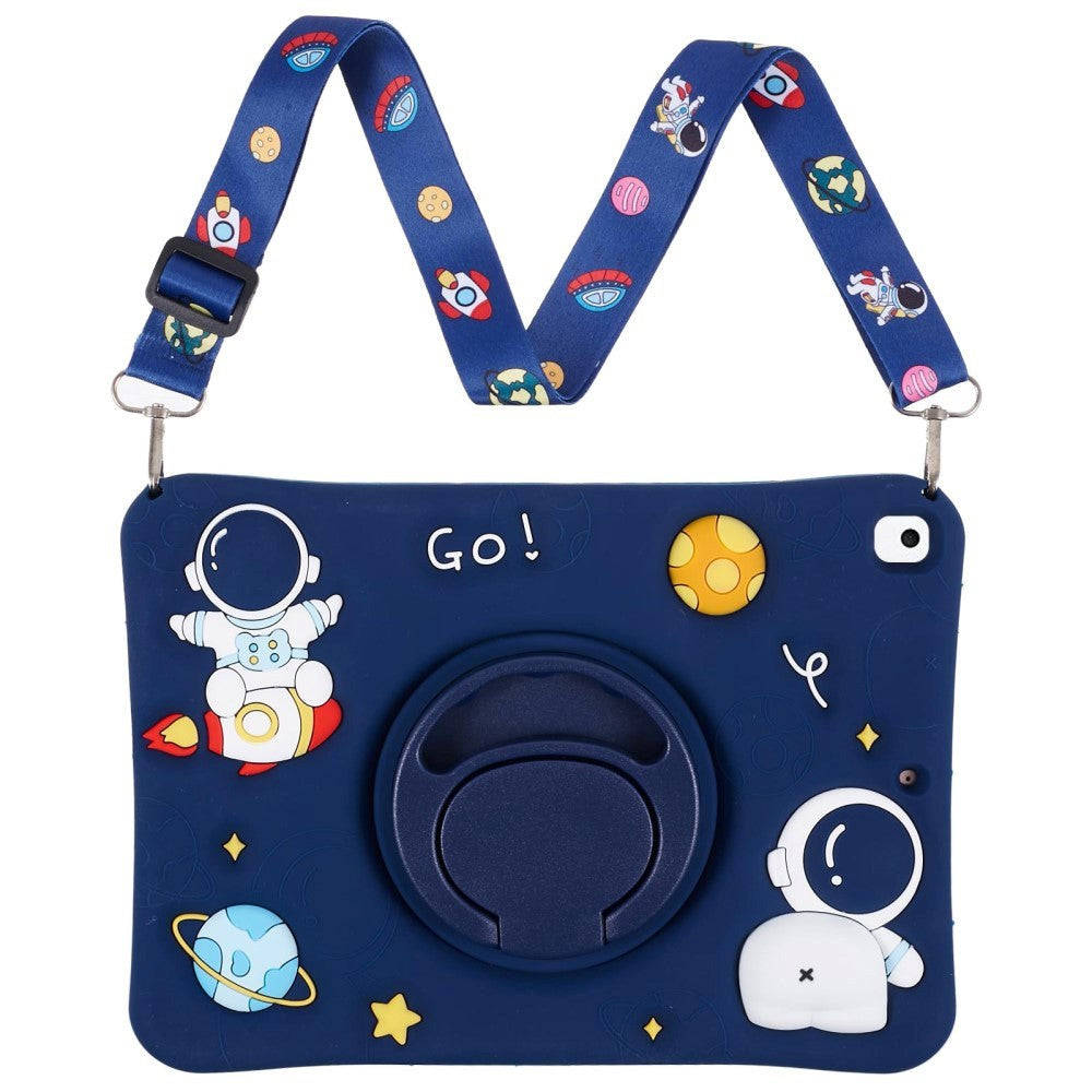 iPad 10.2 (2021 / 2020 / 2019) / Air 10.5 (2019) Children's Case - Astronaut Case w. Stand & Shoulder Strap - Dark Blue