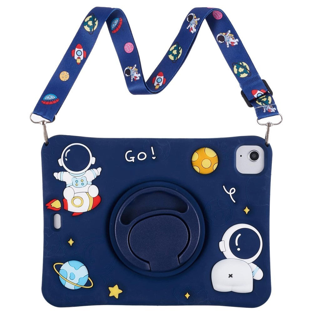 iPad Air (2022 / 2020) Children's Case - Astronaut Case w. Stand & Shoulder Strap - Dark Blue