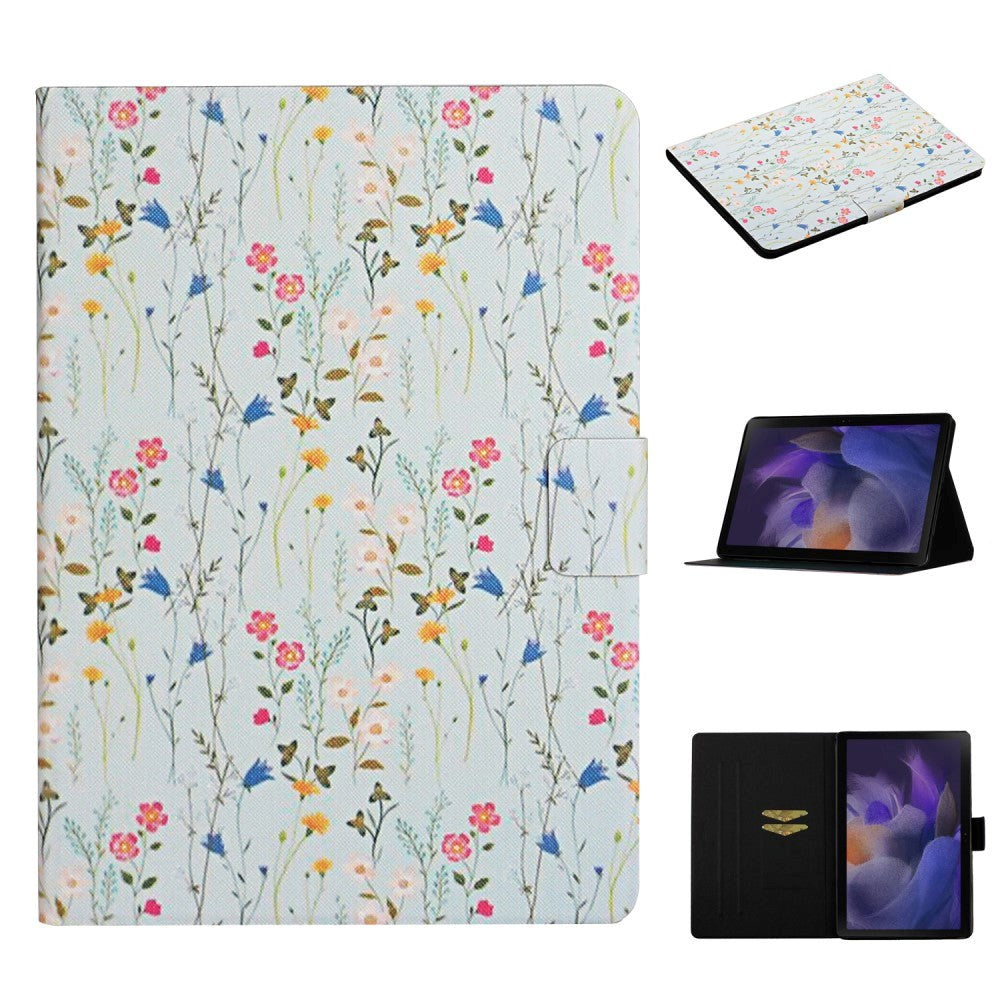 Samsung Galaxy Tab A9 Faux Leather Case w. Kickstand & Card Holder - Small Flowers