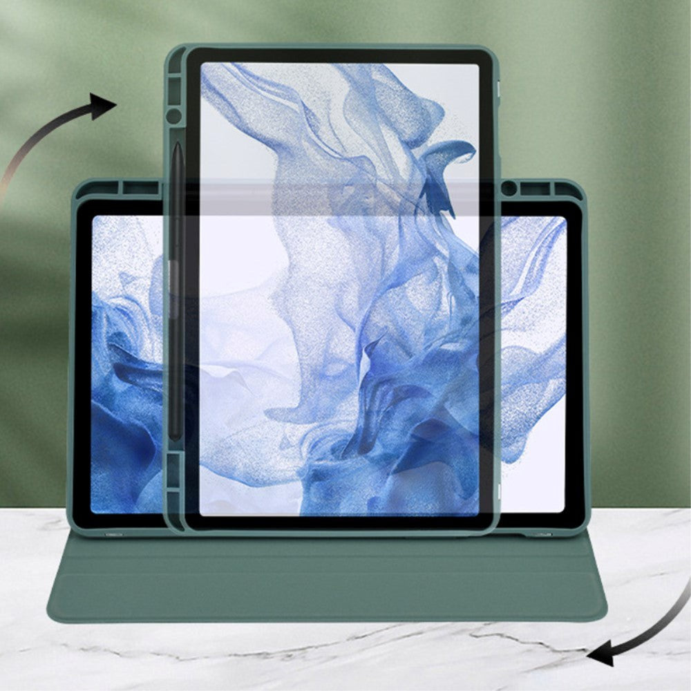 Samsung Galaxy Tab S9+ (Plus) / S9 FE+ (Plus) Hybrid Flip Case m. Pen Holder - Green / Transparent