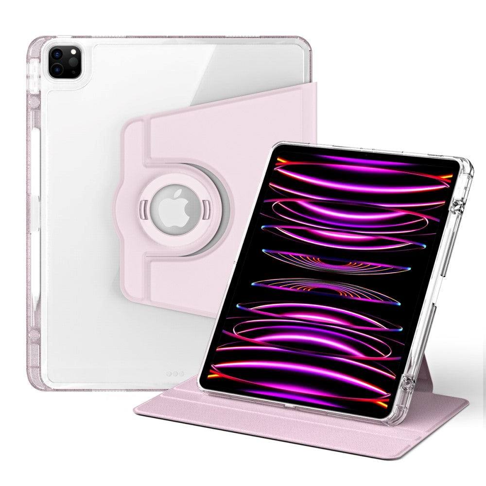 iPad Pro 12.9" (2022 / 2021 / 2020 / 2018) 2 i 1 Hybrid Flip Case with Pen Holder and Camera Lens Protector - Pink / Transparent