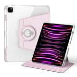 iPad Pro 12.9" (2022 / 2021 / 2020 / 2018) 2 i 1 Hybrid Flip Case with Pen Holder and Camera Lens Protector - Pink / Transparent