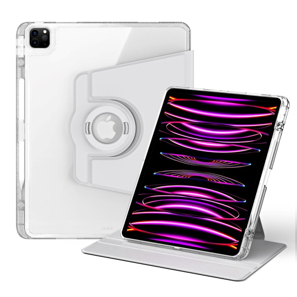 iPad Pro 12.9" (2022 / 2021 / 2020 / 2018) 2 i 1 Hybrid Flip Case with Pen Holder and Camera Lens Protector - Gray / Transparent