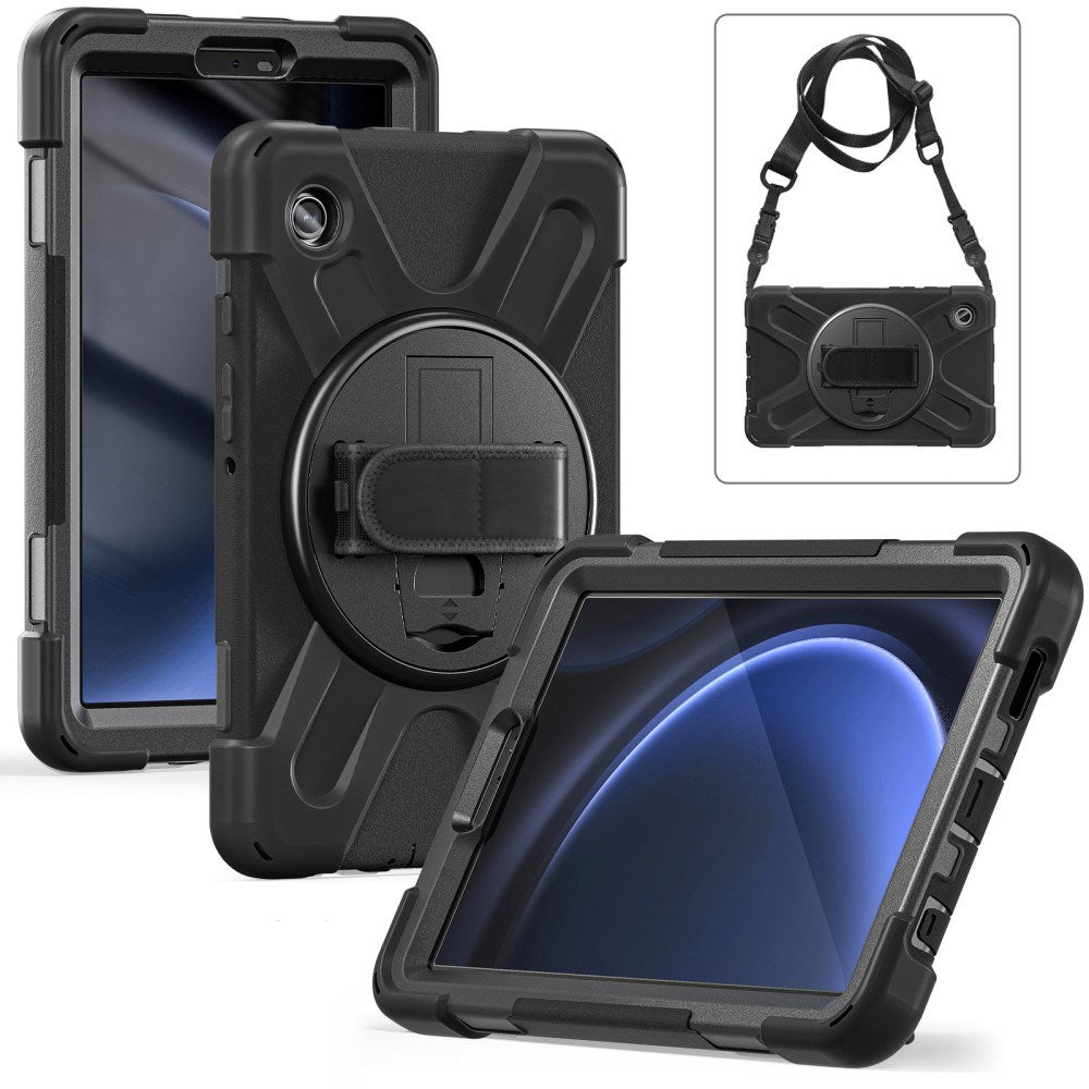 EIDERWOOD Samsung Galaxy Tab A9 Tough Case w. Hand Holder, Kickstand, Pencil Holder & Shoulder Strap - Black