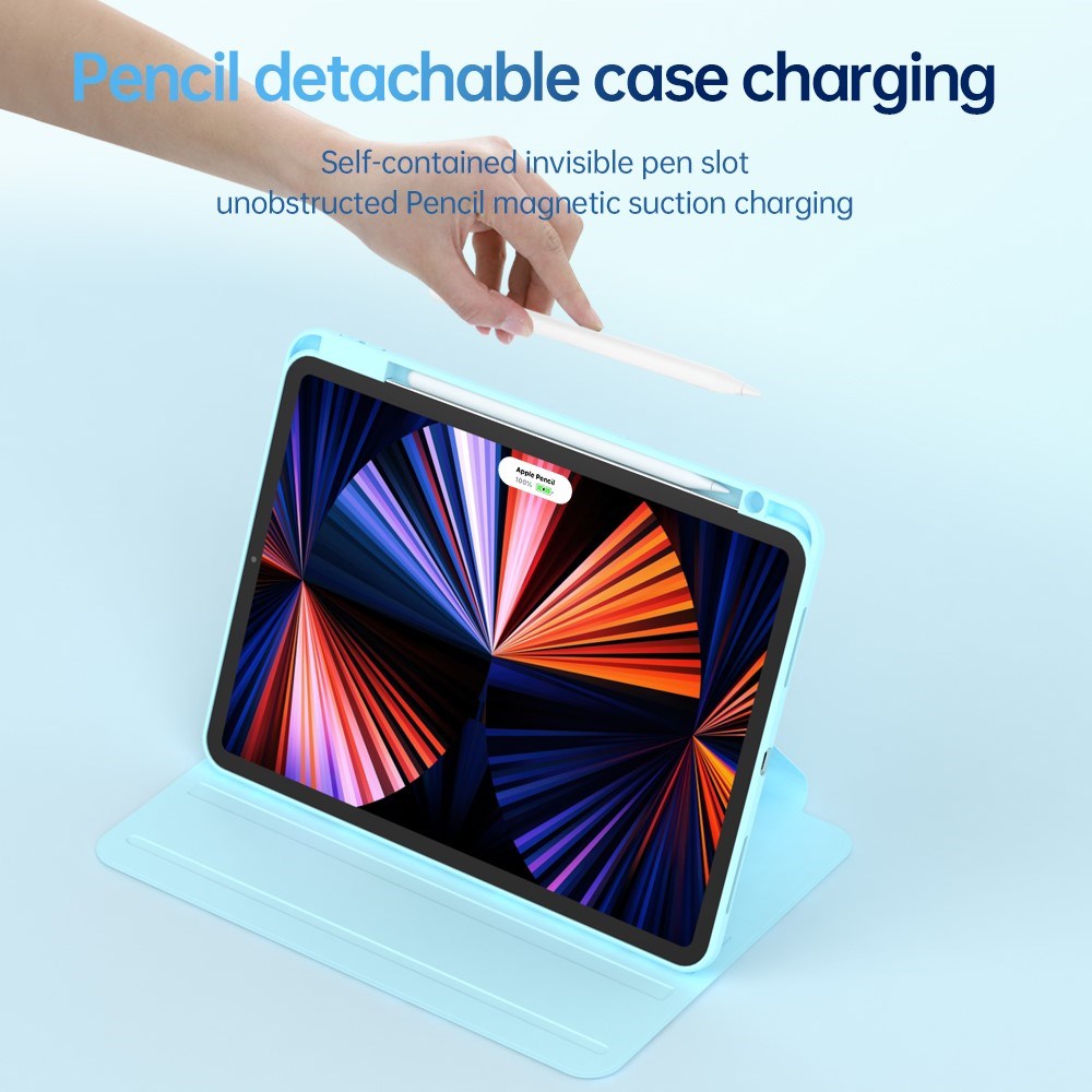 iPad Air 10.9-11" (2024-2020) / Pro 11" (2022-2018) Hybrid Flip Case with Pen Holder and Camera Lens Protector - Blue / Transparent