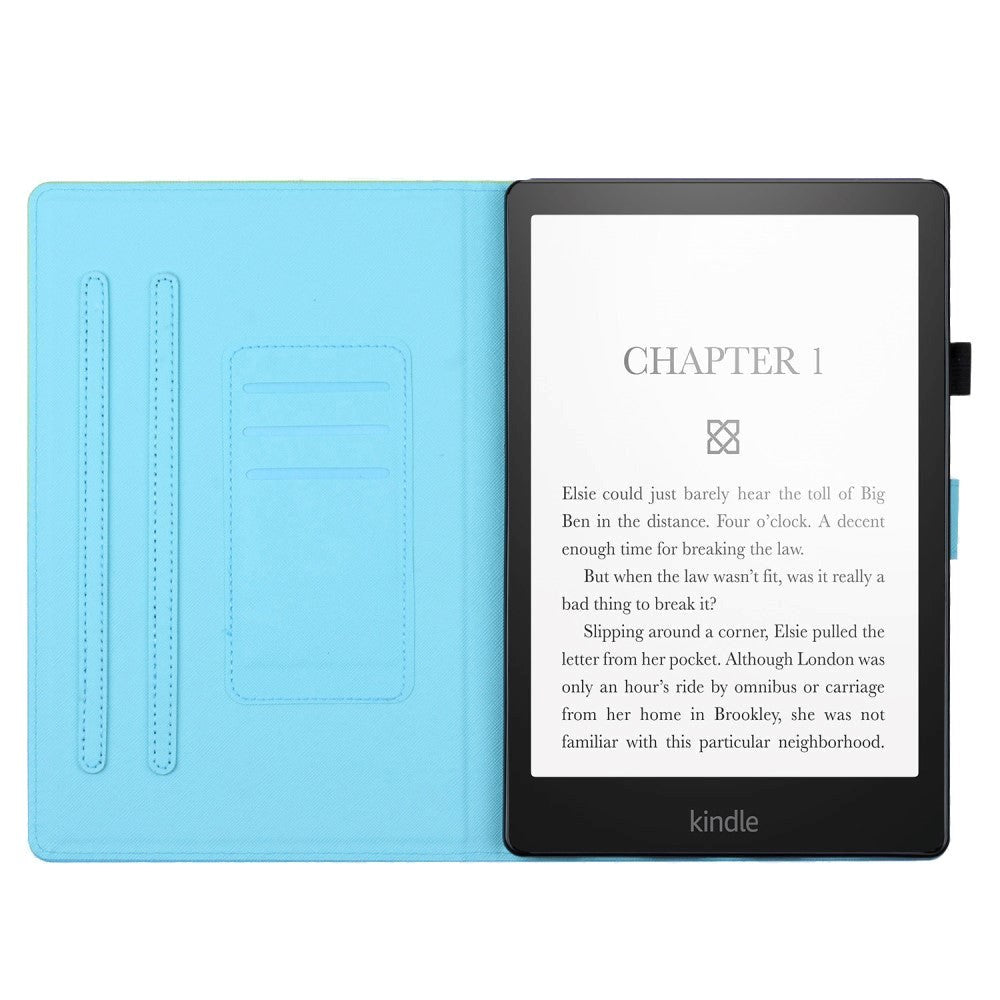 Amazon Kindle Paperwhite 5 11th Generation (2021) Leather Case w. Kickstand & Card Holder - Blue / Gold Marble