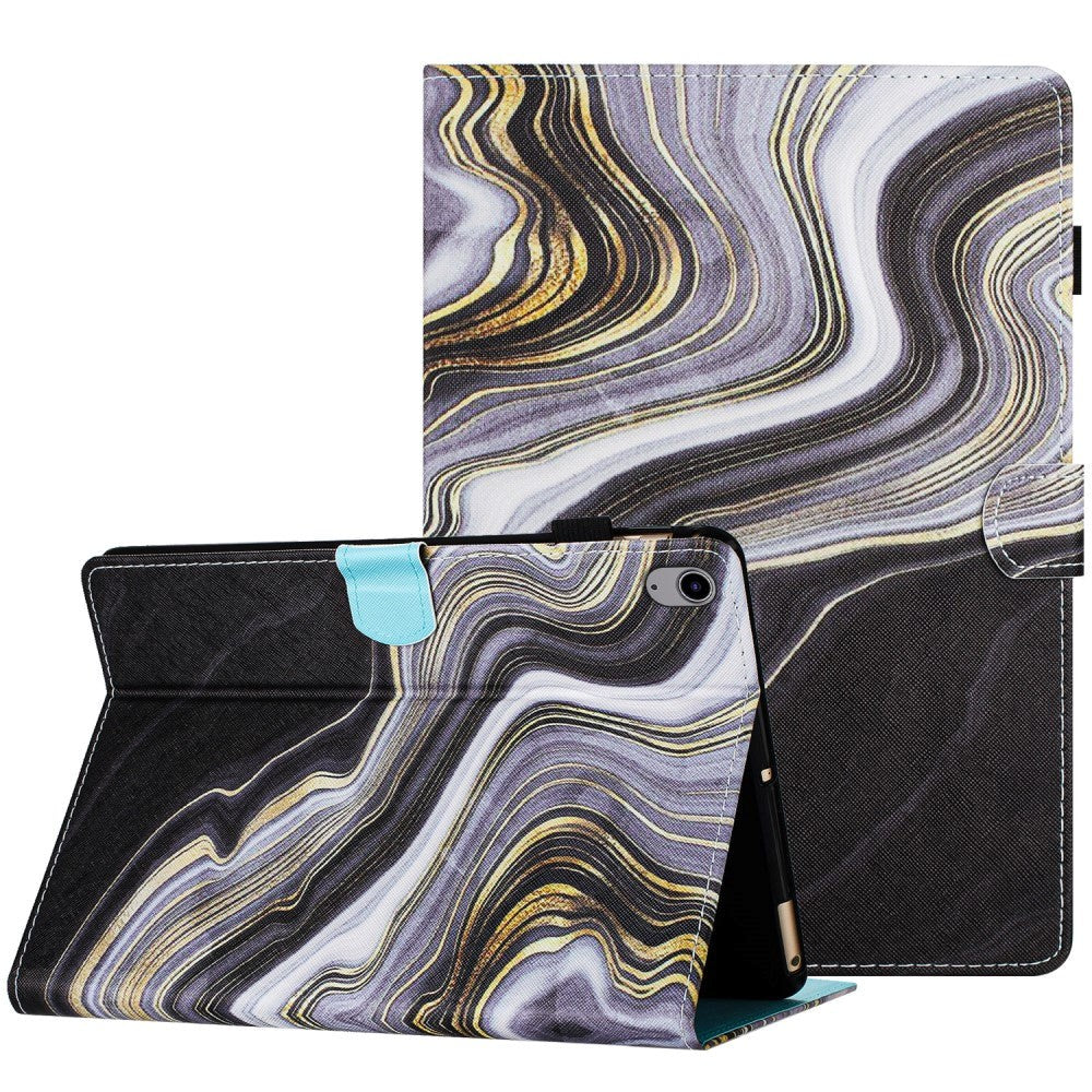 iPad 10.9" (2022) Leather Case w. Kickstand & Card Holder - Black / Gold Marble