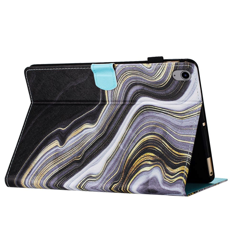 iPad 10.9" (2022) Leather Case w. Kickstand & Card Holder - Black / Gold Marble