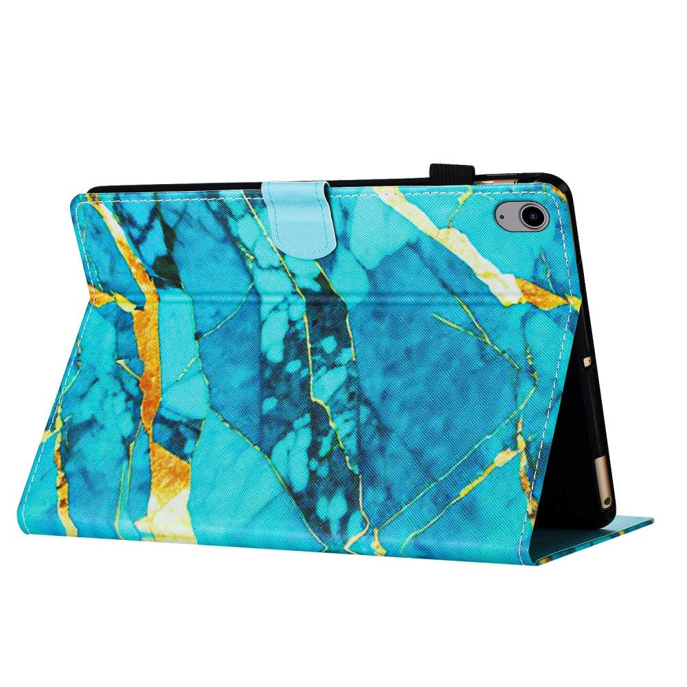 iPad 10.9" (2022) Leather Case w. Kickstand & Card Holder - Gold / Blue Marble