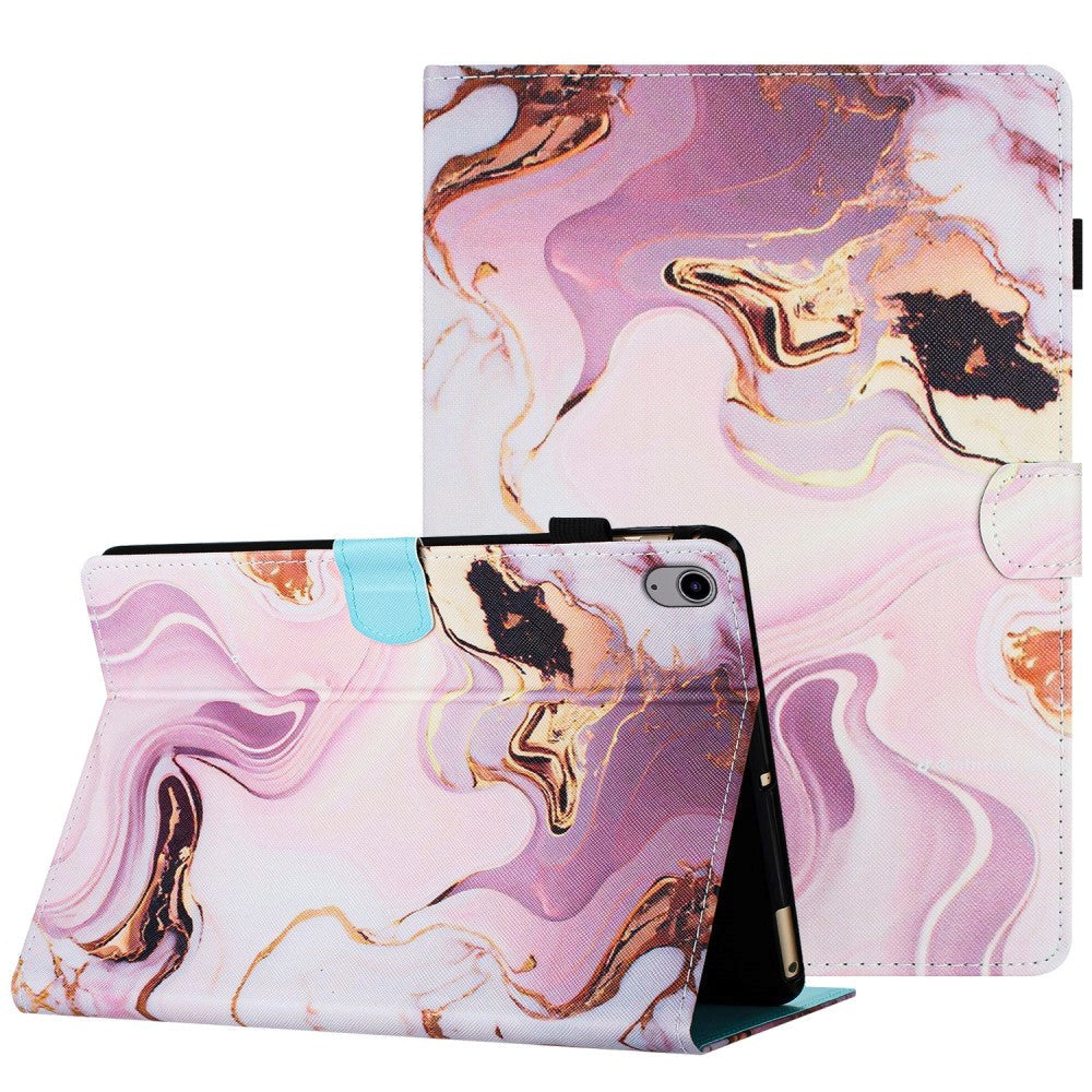 iPad 10.9" (2022) Leather Case w. Kickstand & Card Holder - Gold / Pink Marble