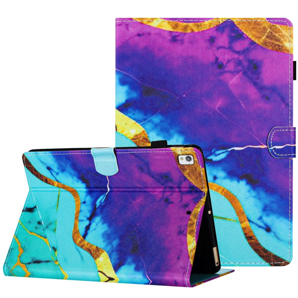 iPad 10.2" (2021 / 2020 / 2019) Leather Case w. Kickstand & Card Holder - Blue / Purple Marble