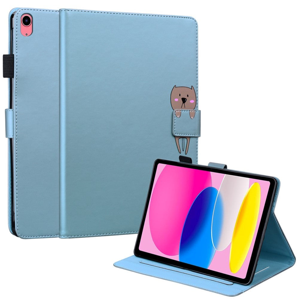 iPad 10.9" ( 2022) Leather Flip Case w. Animal Motif - Blue