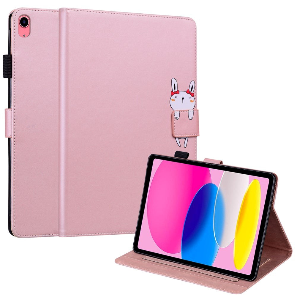 iPad 10.9" ( 2022) Leather Flip Case w. Animal Motif - Pink