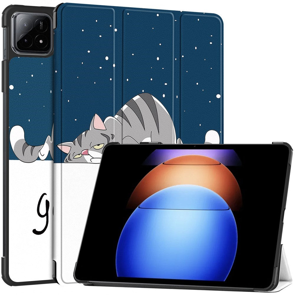 EIDERWOOD Xiaomi Pad 6S Pro Tri-Fold PU Flip Case with Sleep / Wake-up Function - Cat