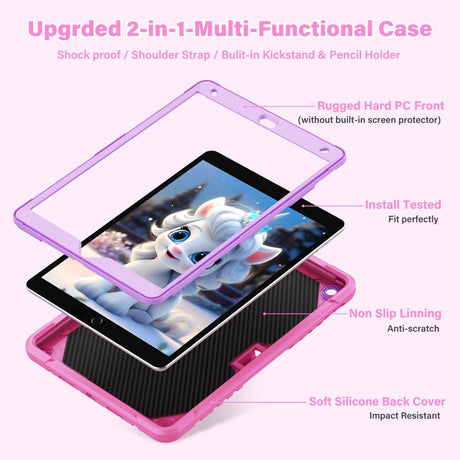 EIDERWOOD iPad 10.2" (2021 / 2020 / 2019) Unicorn Kickstand Kids Case - Pink / Purple