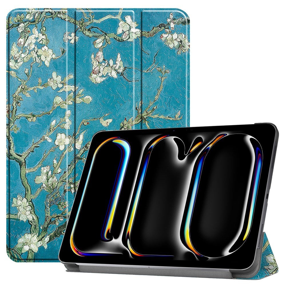 EIDERWOOD iPad Pro 11" (2024) Tri-Fold PU Flip Case with Sleep / Wake-up Function - Flower Branches