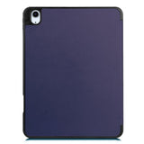 EIDERWOOD iPad Air 11" (2024) Litchi Tri-Fold Leather Flip Case w. Apple Pencil Holder - Dark Blue