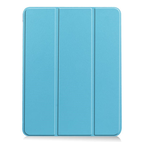 EIDERWOOD iPad Air 11" (2024) Litchi Tri-Fold Leather Flip Case w. Apple Pencil Holder - Light Blue