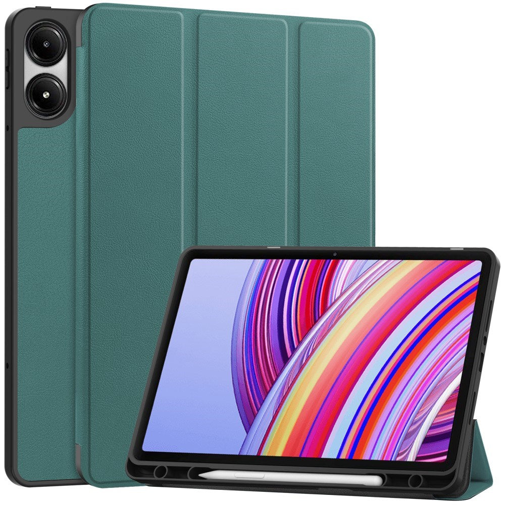 EIDERWOOD Xiaomi Redmi Pad Pro Tri-Fold Artificial Leather Flip Case w. Stylus Pencil Holder - Green