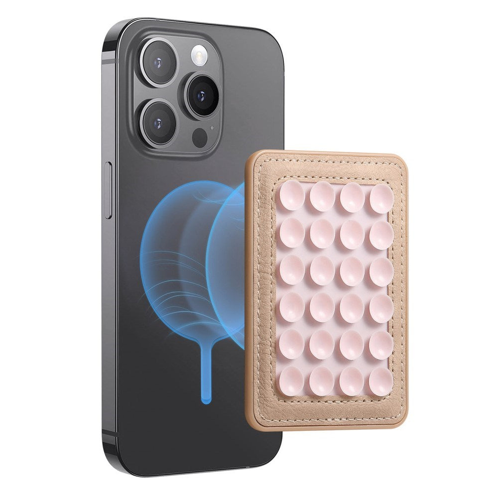 Silicone Suction Cup Mobile Holder with Faux Leather - MagSafe Compatible - Pink