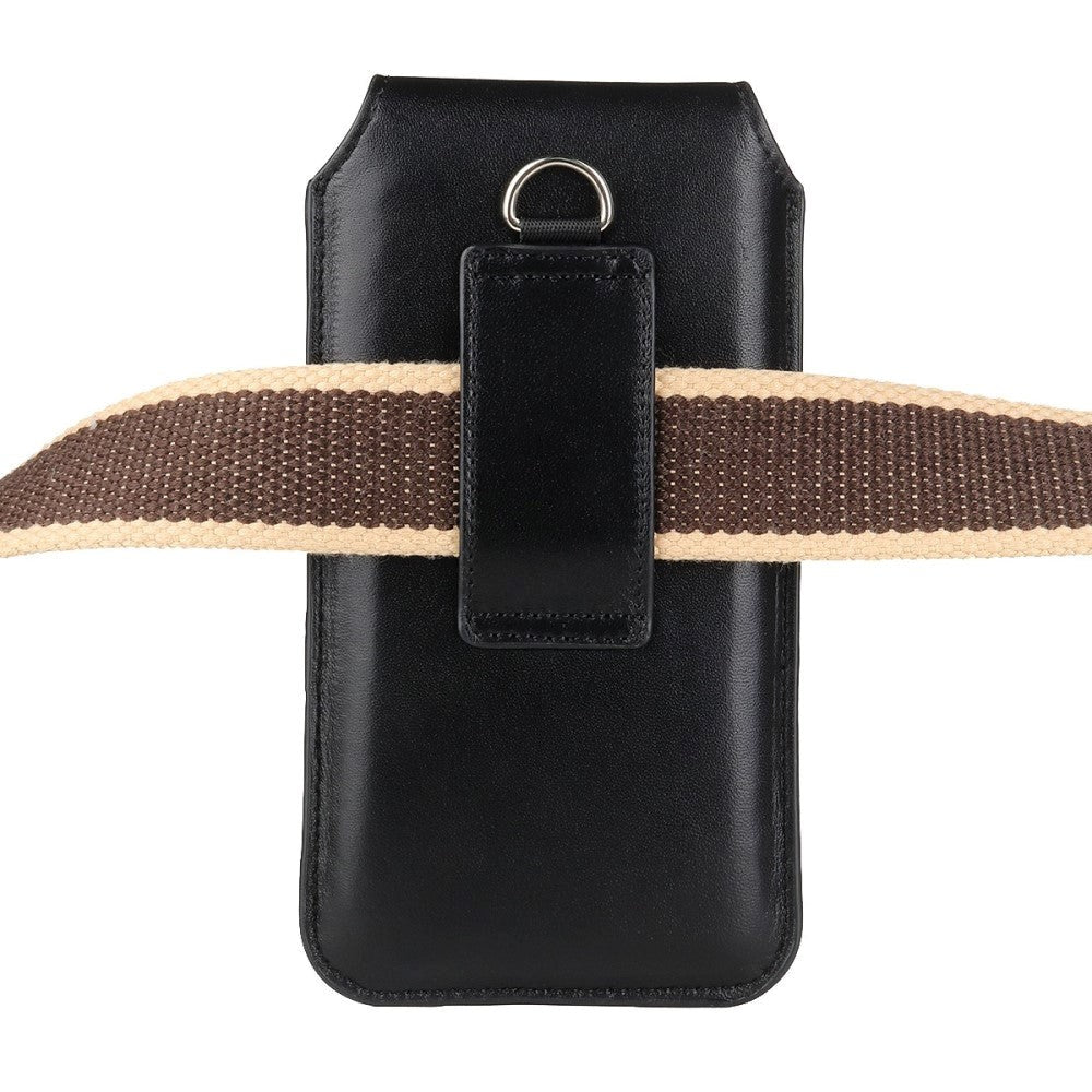 Universal Leather Case for Mobile with Carabiner - Black (Max Mobile: 160 x 85mm)