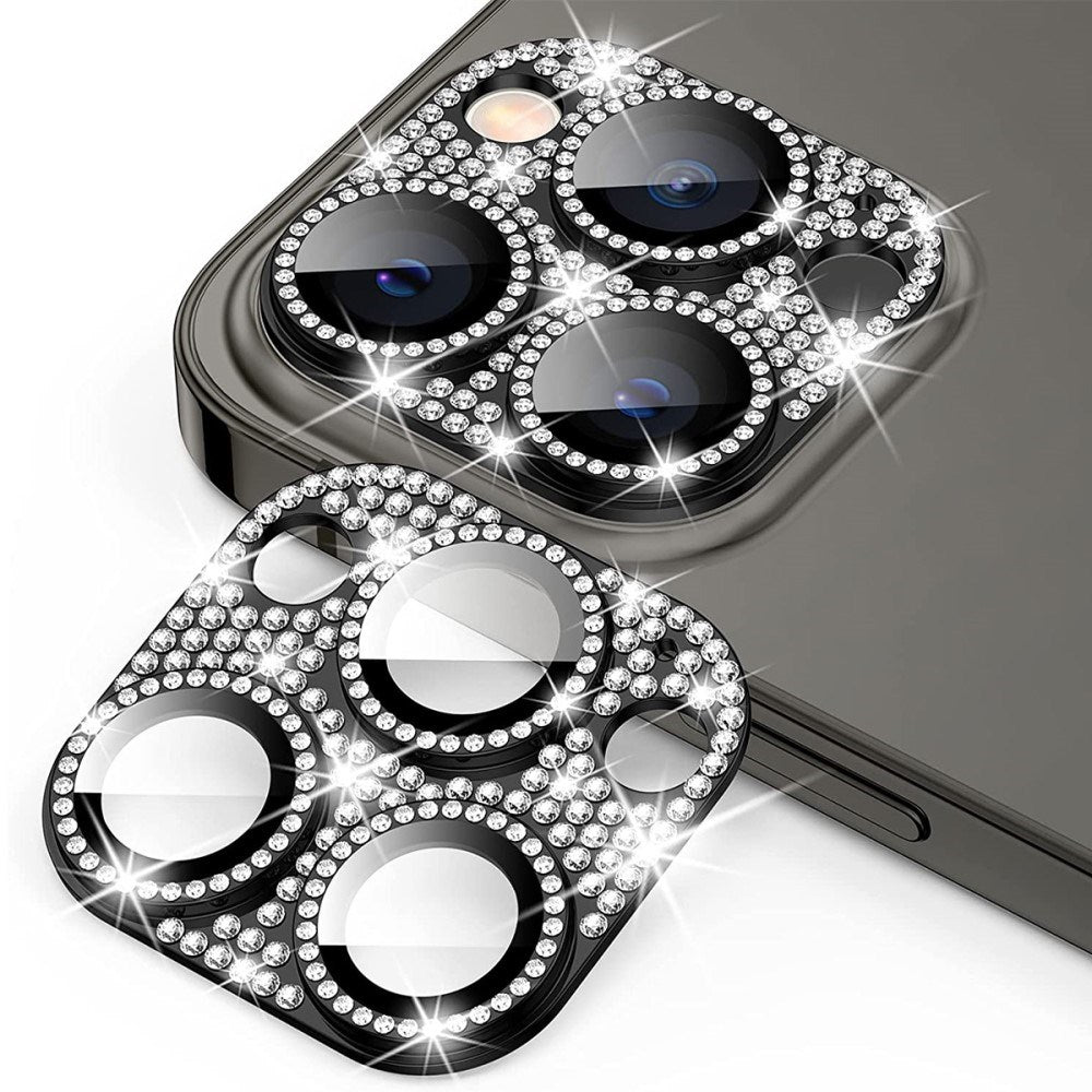 iPhone 16 Pro / 16 Pro Max Enkay Glass Protection for Camera Lens w. Rhinestones - Black