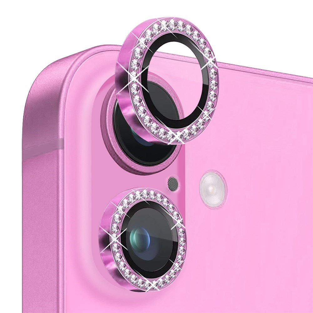 NORTHJO iPhone 16 / 16 Plus Camera Lens Protector - Decorative Stones - Pink