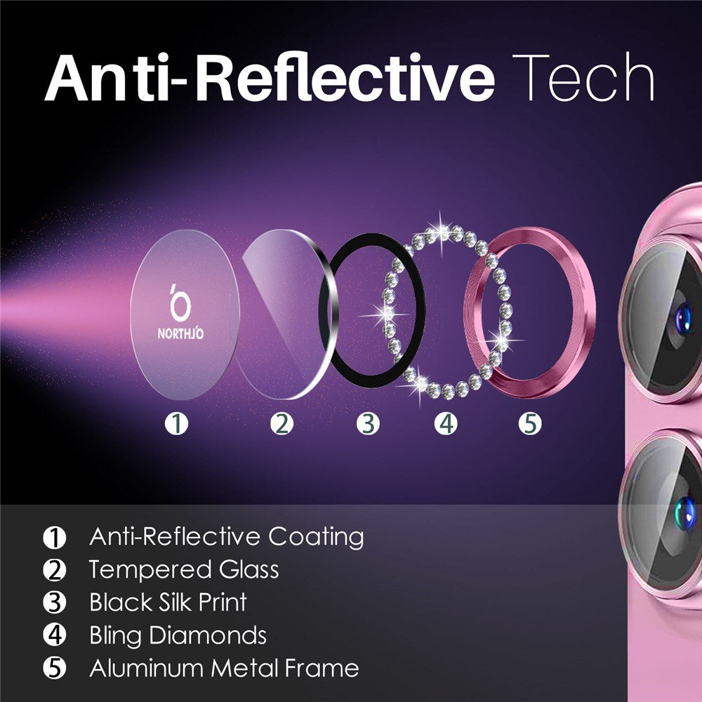 NORTHJO iPhone 16 / 16 Plus Camera Lens Protector - Decorative Stones - Pink