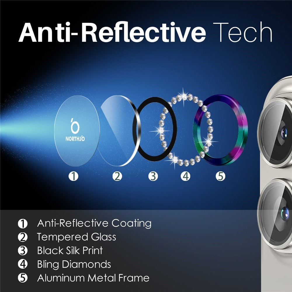 NORTHJO iPhone 16 / 16 Plus Camera Lens Protector - Decorative Stones - Multi