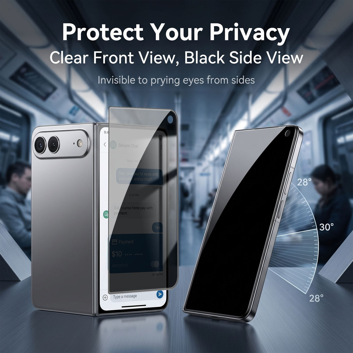 iPhone Fold Screen Protector in Aluminium-Silicon Glass - Privacy Function - Transparent / Black Edge