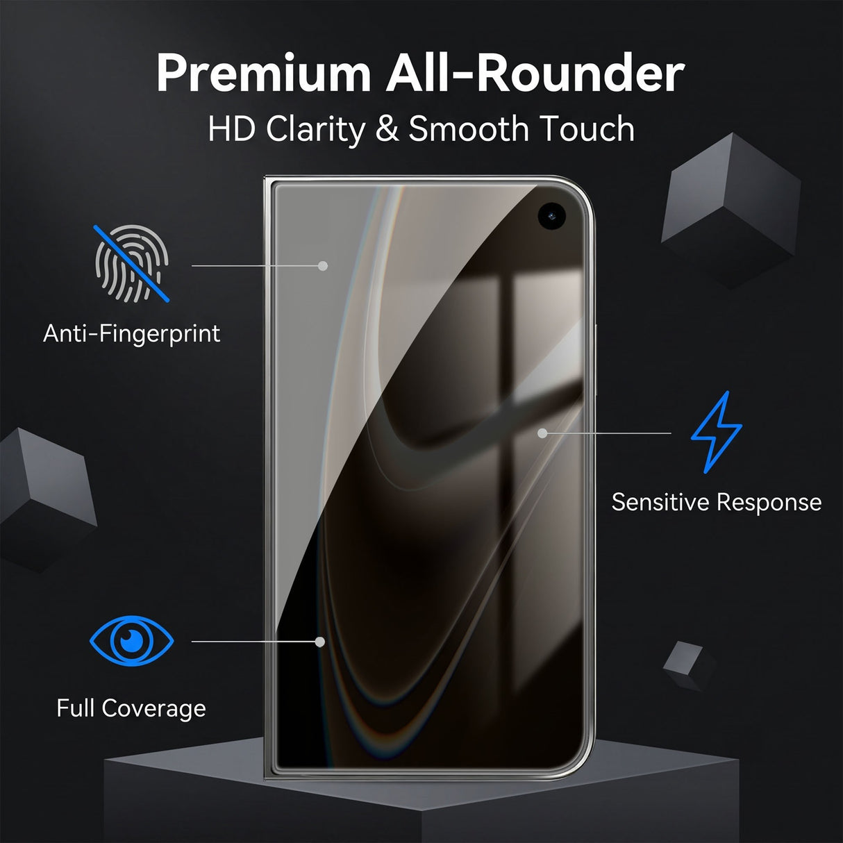 iPhone Fold Screen Protector in Aluminium-Silicon Glass - Privacy Function - Transparent / Black Edge