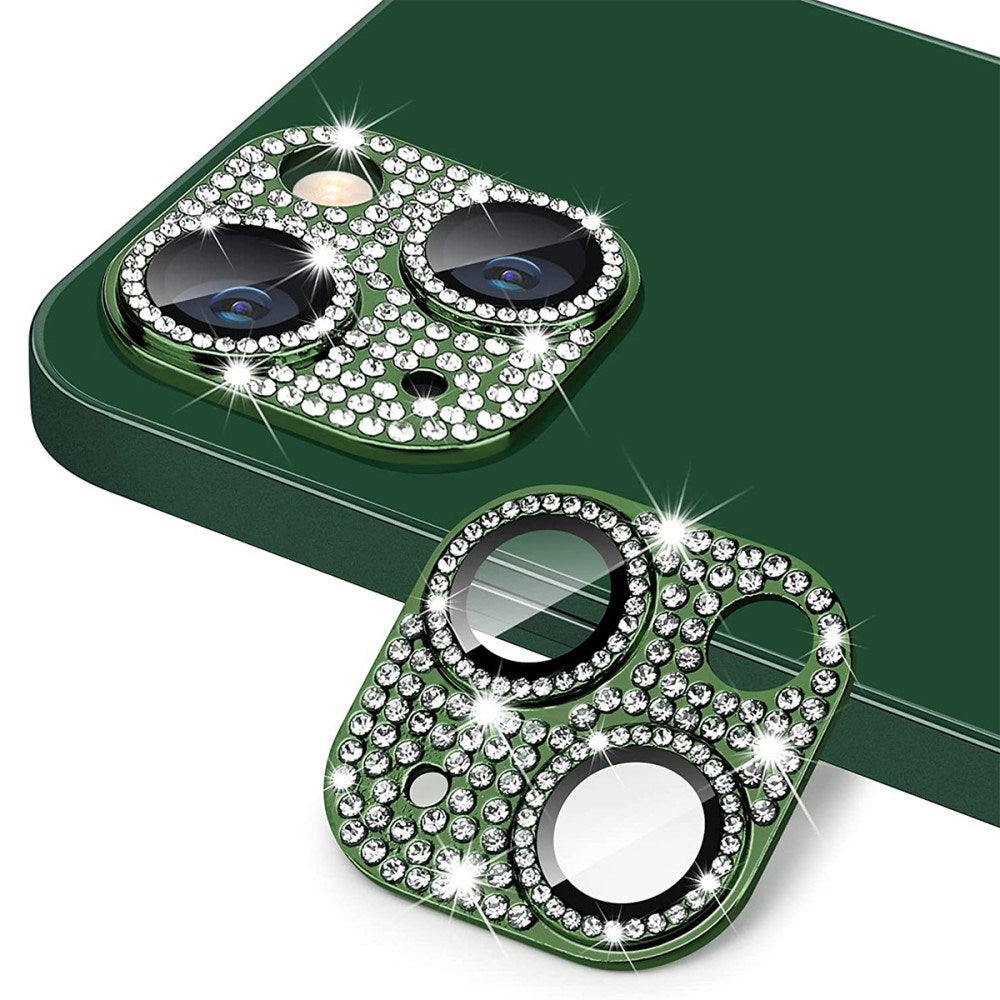 iPhone 13 / 13 Mini Enkay Glass Protection for Camera Lens w. Rhinestones - Green