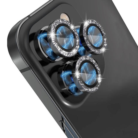 iPhone 13 Pro / 13 Pro Max Camera Glass Protection w. Rhinestone - Black